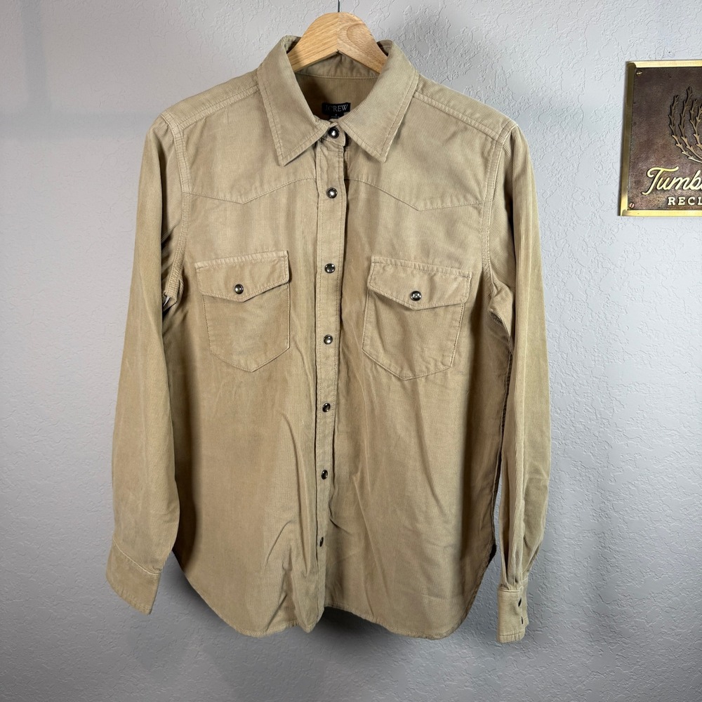 J.Crew Womens Tan Corduroy Western Snap‎ Front Shirt Size 8 Beige Long Sleeve